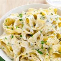 Fettuccini Alfredo Sauce · Served with salad, bread and Parmesan cheese and choice of pasta.