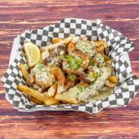 Mardi Gras Fries  · Fries with Grilled chicken, sausage, shrimp
Topped  with BJ Cajun sauce, green onions and me...