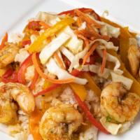 Hot Pepper Shrimp Plate · Fresh shrimp spiced with Scotch Bonnet Peppers served with 2 sides