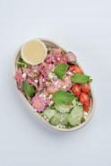 Mighty Med Salad · Super Greens,  Steak, Pickled Egg, Grape Tomatoes, Cucumber, Pickled Red Onion, Lemon Tahini...