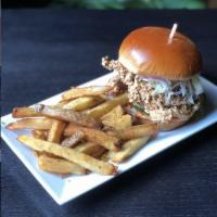 Fried Chicken Sandwich · Buttermilk Brine, House Pickles, Cabbage Slaw, Smoked Paprika Aioli
Side Fries or Salad