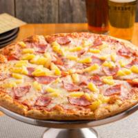 Hawaiian Pizza · 14” hand stretched dough topped with homemade sauce and whole Milk mozzarella, canadian baco...