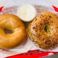 Bagel with Cream Cheese · Boiled and baked round bread roll.