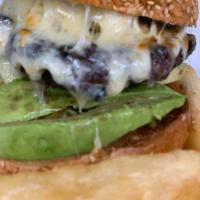 Spicy Latino Burger · Jalapenos, pepper jack cheese, avocado and fried yucca. 1/2 lb Angus ground beef.