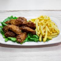Wings and Fries · Cooked wing of a chicken coated in sauce or seasoning.
