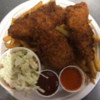 3 Piece Chicken Strips · Hand-dipped chicken and tot's or equivalent choice of homemade sauces dill ranch, honey must...