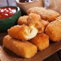 Mozzarella Sticks · Mozzarella cheese that has been coated and fried.