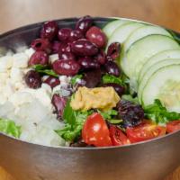 Greek Salad · Feta, cucumber, Kalamatas, onion, tomato and mediterranean vinaigrette. 