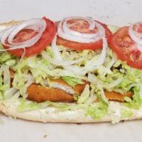 Fried Flounder Fish Hoagie · House breaded Flounder Fillet on a Amoroso Long Roll.