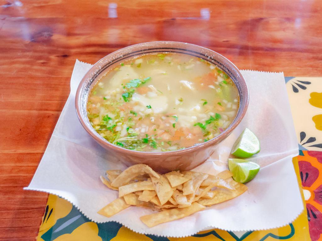 Bowl of Chicken Tortilla Soup · Soup made with fried corn tortilla and seasoned tomato broth. Poultry.