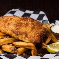 Fish & Chips · Local beer battered atlantic cod served with hand-cut Idaho fries, and house-made tartar
