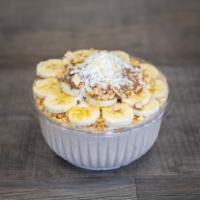 Almond Joy Bowl · Base: almond milk, bananas, shredded coconut and whey protein. 
Toppings: granola, almonds, ...