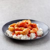 63. Sweet and Sour Chicken Combo · Sweetened sauce with vinegar base. Served with choice of rice and egg roll.