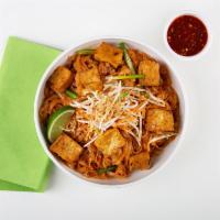 Tofu Pad Thai · Stir-fried rice noodles with tofu, scallions, bean sprouts, scrambled egg, and crushed peanu...