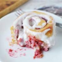 Raspberry Roll · Locally made, fresh raspberries in the roll with fresh raspberry frosting
