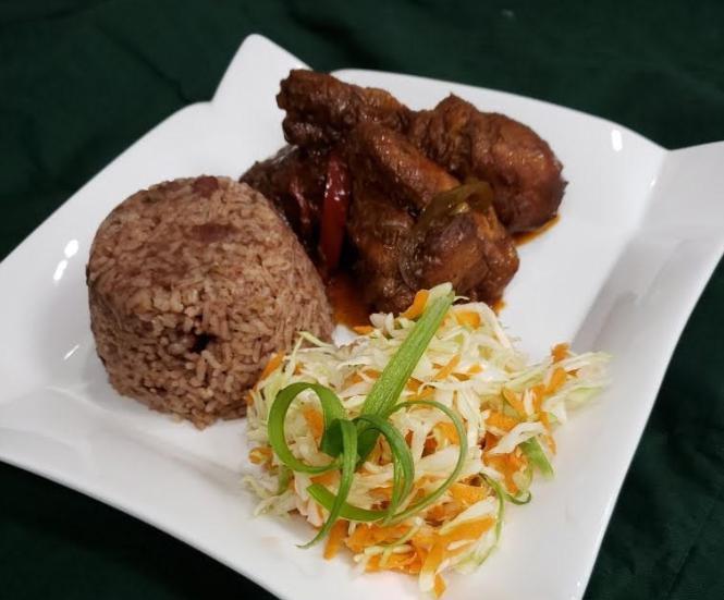 Stew Chicken Meal · Chicken marinated in species, pan-seared and simmered in brown stew gravy with carrots and onions just like how grandma used to make it.