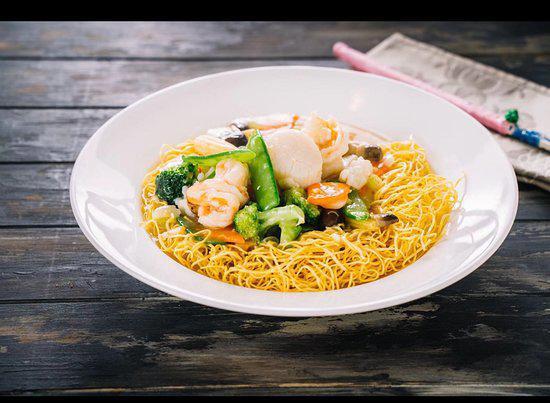 Seafood Pan-Fried Noodles · Cantonese chow mein, deep fried noodles.