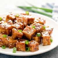 Sesame Tofu · Served with broccoli. Hot and spicy.