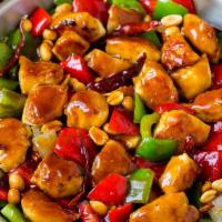 Diced Chicken with Hot Pepper Sauce and Peanuts · Hot and spicy.