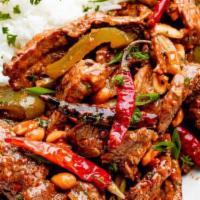 Shredded Beef with Hot Pepper Sauce · Hot and spicy.