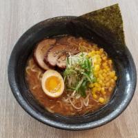 Miso Ramen · Miso Broth
W/ Roasted Pork, Black Mushroom, Dcallion, Sweet Corn, and Marinated Egg