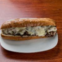 Philly Cheese Steak · Steak grilled with onions, green peppers, and melted mozzarella served with on a hero. Add m...