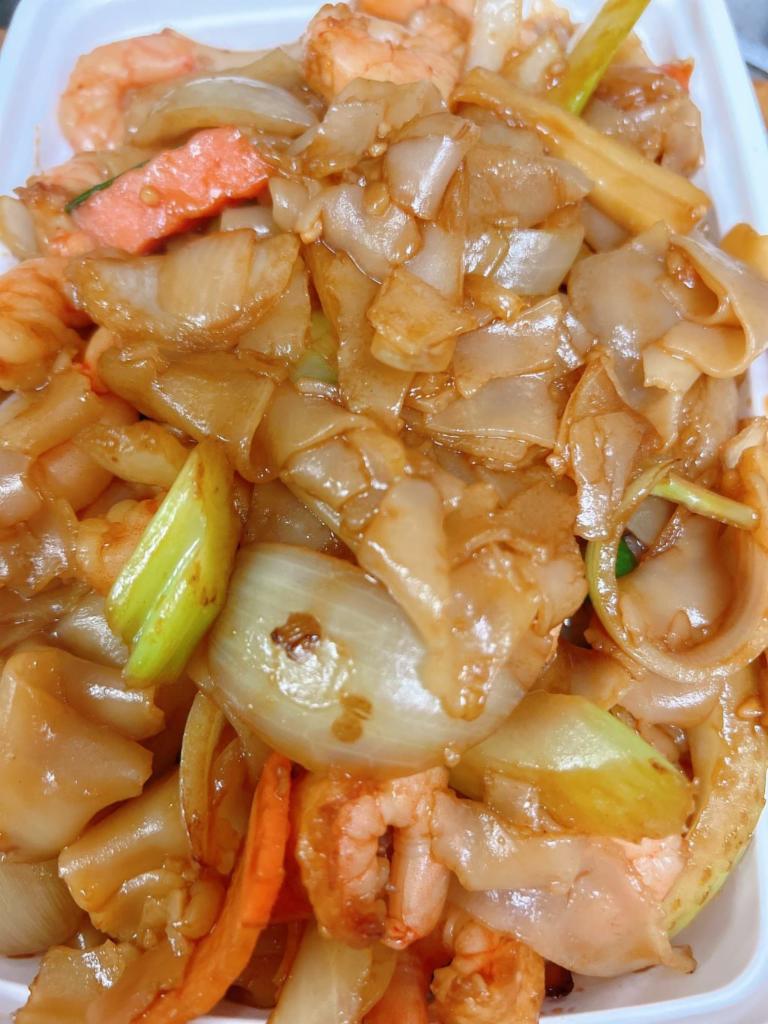 70. Shrimp Chow Fun · Chinatown style. Flat noodles.
