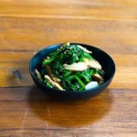 Namuru · Spinach and shiitake mushrooms tossed in sesame broth.