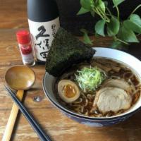 Shoyu Ramen · Smokey, soy sauce-based chicken broth infused with ginger and garlic. Served with straight n...