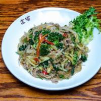 6. Jap Chae · Stir-fried glass noodle with vegetables and sliced pork. 