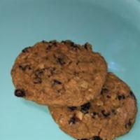 Oatmeal Raisin Cookies · Two slightly chewy oatmeal raisin cookies. 