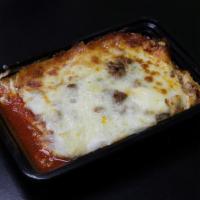 Lasagna · Served with garlic knots. Ricotta Ground Beef & Tomato Sauce, topped with Mozzarella Cheese ...
