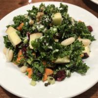 Vegan Salad · Kale, walnuts, apples, white beans, celery, carrots and lentils with Luna's dressing.