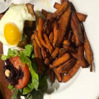 Luna's Burger · 7 oz. Angus beef burger with bacon, cheddar cheese, lettuce, tomato, avocado and sunny side ...