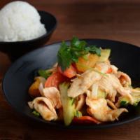 Sweet and Sour · Thai style. Choice of meat, onion, pineapple, bell peppers, tomatoes, cucumber, sweet and so...