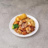 C19. Sesame Chicken Combination Plate · White meat. Hot and spicy.