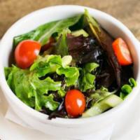 Mixed Green Salad · Mixed mesclun, cherry tomatoes, champagne vinaigrette. Add fried chicken and salmon for an a...