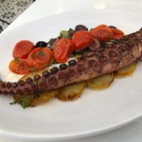Octopus Baci · Grilled with cherry tomatoes, olives, capers, sliced potatoes, fresh herbs lemon vinaigrette