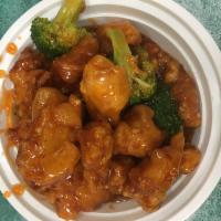 1. General Tso's Chicken · Chunk deep fried chicken in sweet spicy brown sauce. Spicy.