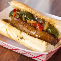 Italian Sausage · Our sweet Italian sausage (sourced from a family-butcher in Chicago) on a freshly-baked Fren...