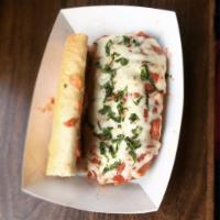 Aunt Rose's Eggplant Parm · Lightly-battered eggplant, baked in the oven, with 3 cheeses and Rose's tomato sauce, served...