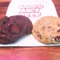 Freshly-baked Cookies (2) · 2 x Freshly-baked Chocolate Chip, Chocolate Chocolate Chunk or Oatmeal Raisin cookies