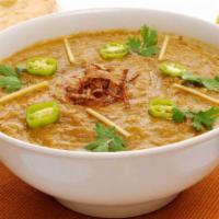Haleem Special · Savory boneless chicken stew cooked with variety of mixed lentils on low heat for 3 - 4 hours.