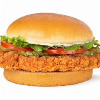 Spicy Chicken Sandwich Combo · Includes french fries and a free can soda. Sandwich comes with Lettuce, Tomato, Onion, & Mayo.