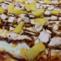 Hawaiian BBQ Chicken · BBQ sauce, pizza sauce, chicken and pineapple.