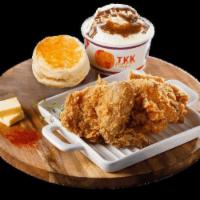 2pc Chicken Combo · 2pcs chicken, 1 side dish, 1 biscuit

Table for one? Right this way.