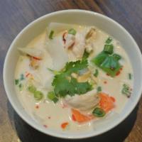 Tom Kha Soup · Aromatic and mildly spiced, with mushroom, bell pepper, and onion with a broth that's rich i...