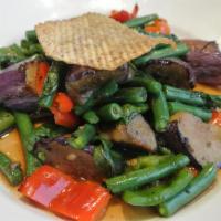 Sauteed String Bean and Eggplant · With basil, bell pepper and chili in basil sauce. Spicy.