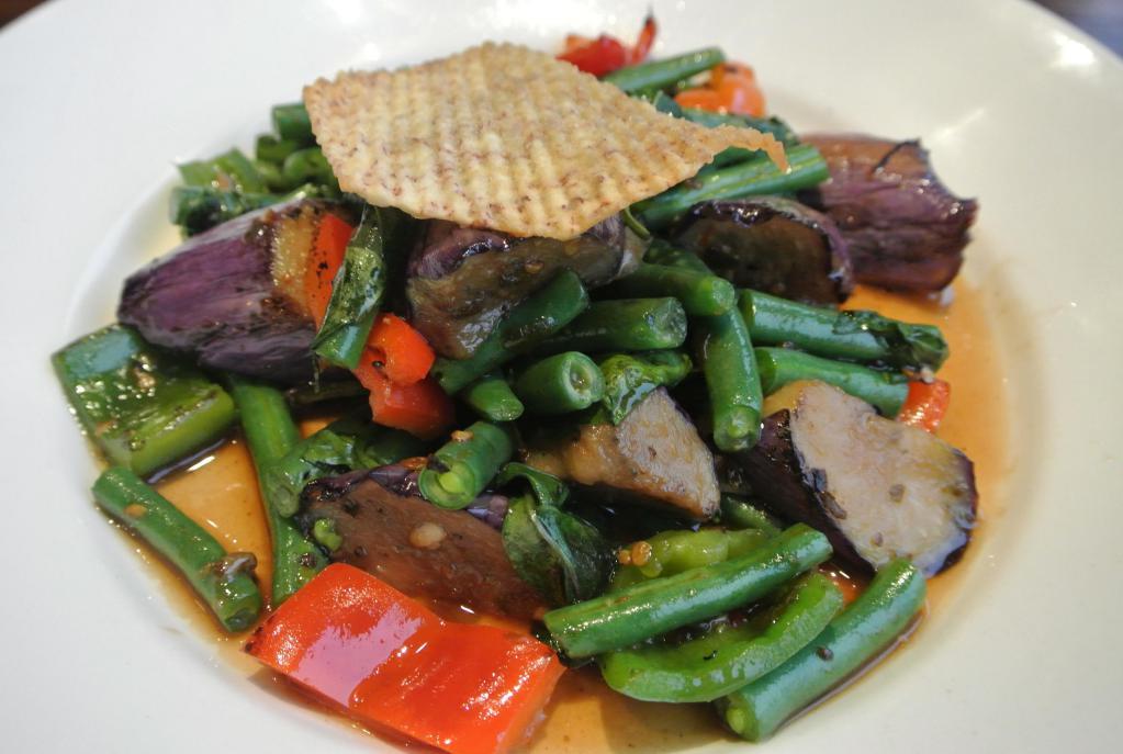 Sauteed String Bean and Eggplant · With basil, bell pepper and chili in basil sauce. Spicy.