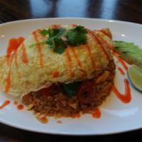 Sriracha Fried Rice · With Sriracha sauce, onion, mixed pea and carrot, scallion, bell pepper, tomato and topping ...
